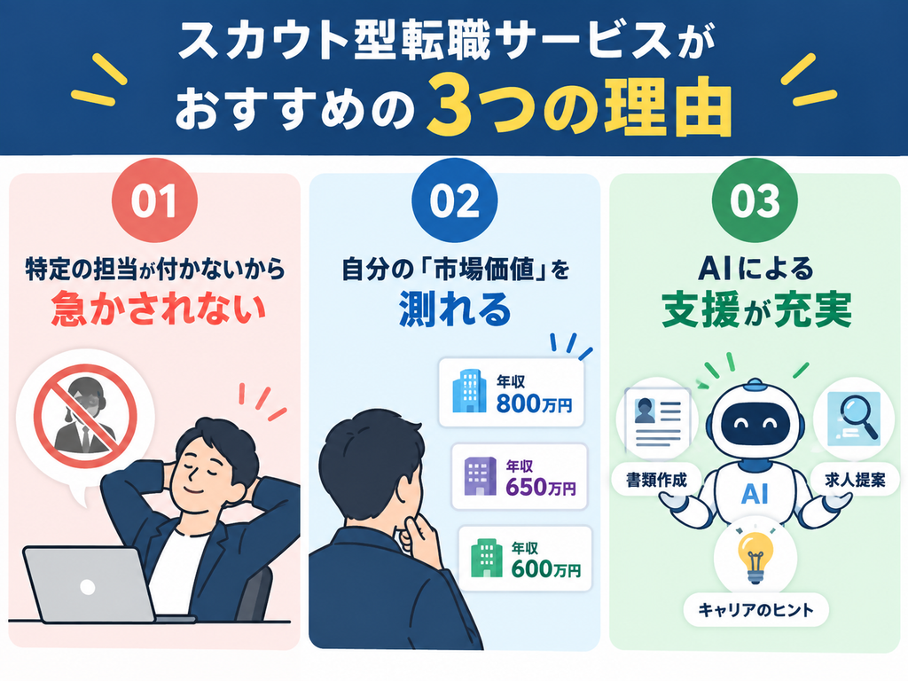 スカウト型転職サービスがおすすめの3つの理由