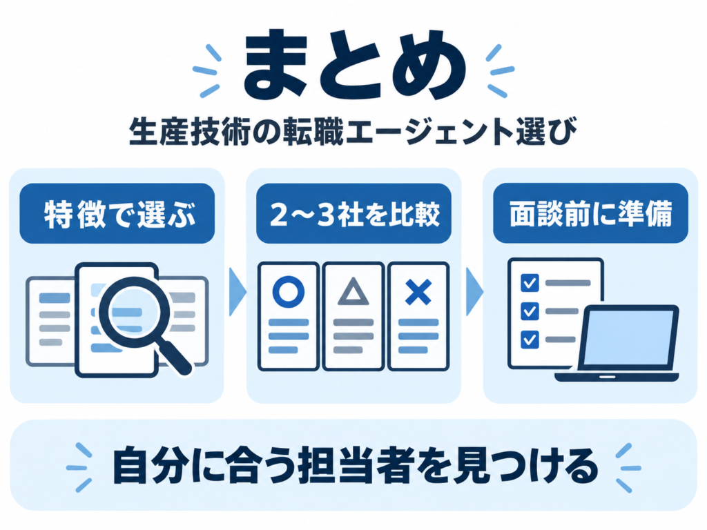 まとめ:30代生産技術の転職エージェント選びは役割の異なる2社を選ぶ